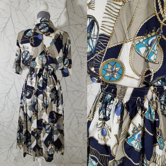 St. Michael VTG Nautical Sailing Printed Pleated Midi Skirt Set - Picture 4 of 7